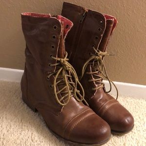 Brown combat boots